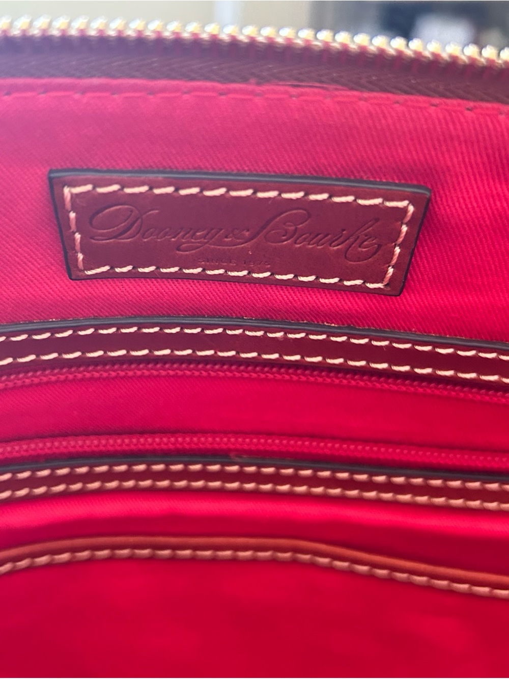 Dooney & Bourke Leather Laptop Bag / Tote in Fuchsia w/ Brown Straps 💕 - Picture 13 of 16